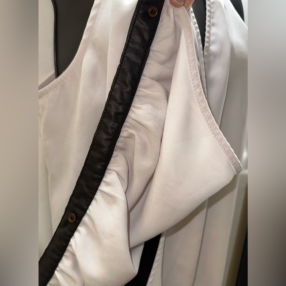 BEBE | Small Sleeveless Wrap Style Blouse with Keyhole Faux Leather Halter Neck - Picture 8 of 15